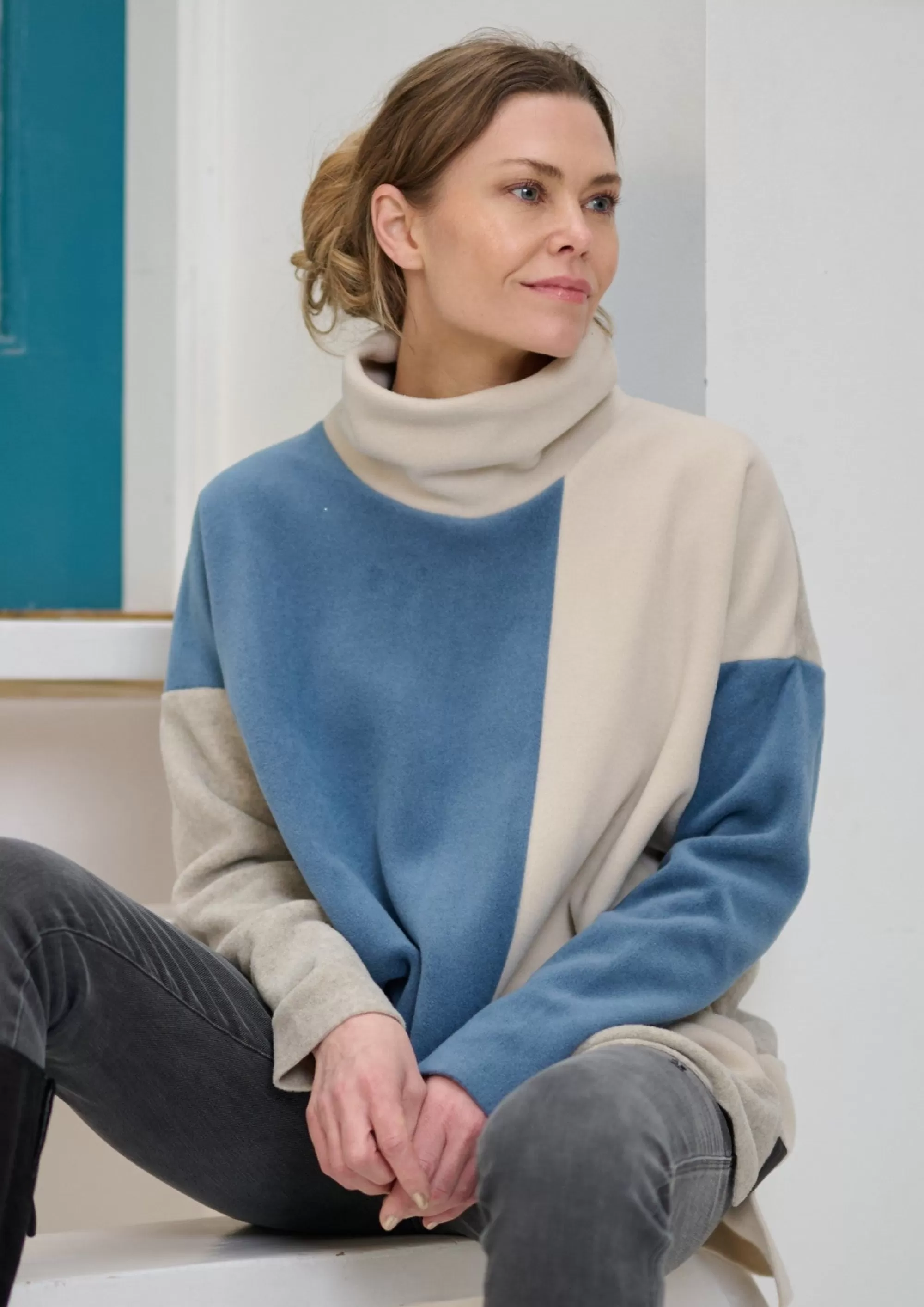 Henriette Steffensen Copenhagen PULLOVER PATCH | 1380 DUSTY BLUE/KIT/SAND Clearance
